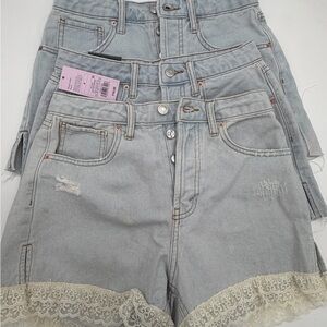 Target Women's Light Blue Jean Shorts with Lace Detail